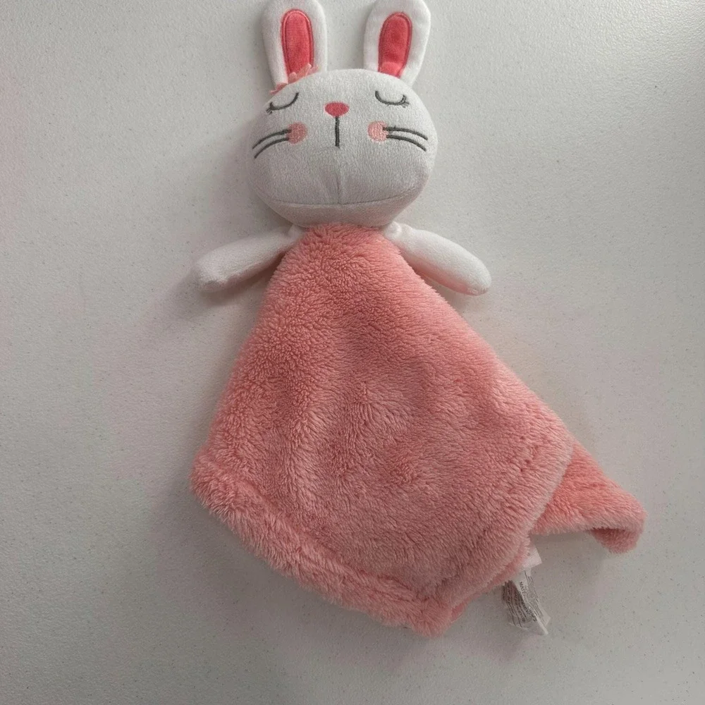 Baby Gear Pink White Bunny Plush Security Blanket 13x13 Lovey Soothing Easter‎